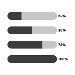 Fototapeta premium Progress bars in grayscale showing incremental completion in quarters. User interface design elements for tracking or loading. Vector illustration. EPS 10.