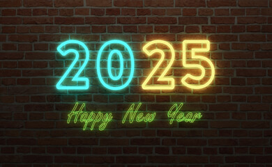 New Year 2025 Creative Design Concept with LED lights - 3D Rendered Image	
	
