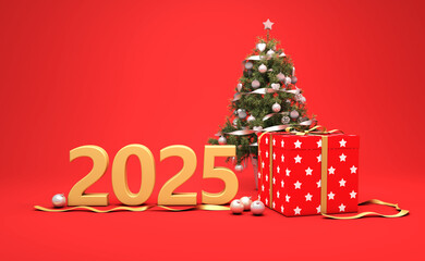 New Year 2025 Creative Design Concept with Gift boxes - 3D Rendered Image	

