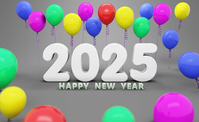 New Year 2025 Creative Design Concept with balloons - 3D Rendered Image	
