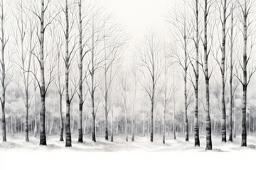 Fototapeta na wymiar A winter snow abandoned forest monochrome landscape outdoors.