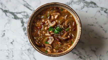 Soup with mushrooms and legumes