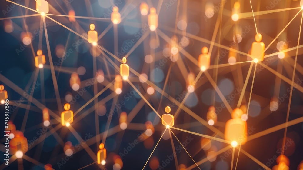 Poster abstract network connections with illuminated nodes on dark background, signifying technology and co