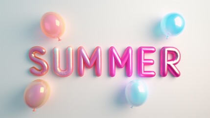 3D 'SUMMER' balloon letters surrounded by pastel balloons. Seasonal and vacation concept. Design for summer events and holiday promotions