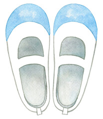 上から見た上履き(水色)の水彩イラスト