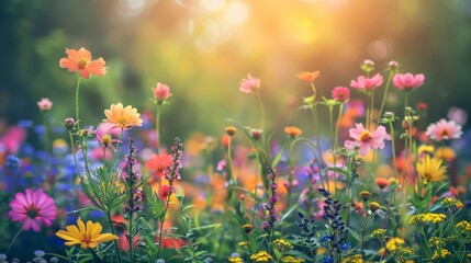 Field of blooms with sun in background