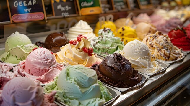 A colorful selection of tempting gelato flavors on display
