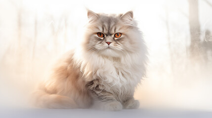 double exposure, white background, persian cat in front of a forest ~ Created using Generative AI