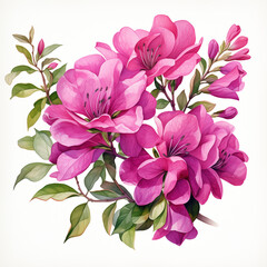 Obraz premium Watercolor bougainvillea clipart featuring bright pink and purple flowers, high detailed, clean sharp focus, unique hyper illustrations