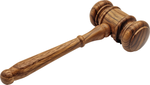 Wooden judge gavel on transparent background