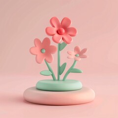3D Cute Flower Cartoon Iluustration Design