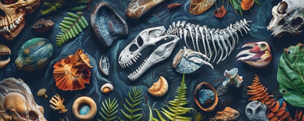 Naklejka premium The fossil record serves as a critical puzzle piece in reconstructing the evolutionary journey of diverse species across millennia, science concept
