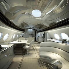 Obraz premium The sleek interior of a private jet shows off elegant design and highend technology, perfectly suited for a successful businessman