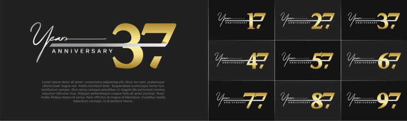 Set of Anniversary Logotype gold color with silver ribbon can be use for special day celebration