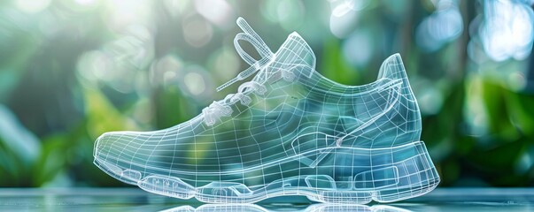 Wireframe shoe with laces and sole details - obrazy, fototapety, plakaty