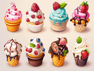 Ice cream social media challenge badges or icons, high detailed, clean sharp focus, unique hyper illustrations
