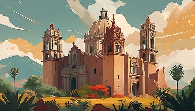 ilustraci&oacute;n de catedral colonial mexicana (imagen 2)