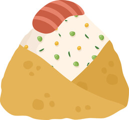 Japanese food onigiri rice ball. Onigiri japanese rice ball with nory seaweed various taste. Asian rice food. Japanese fast food.