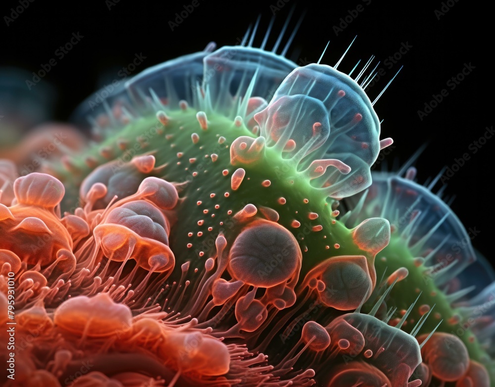 Poster a close up of a jellyfish with many tentacles. generative ai.