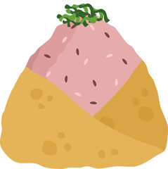 Japanese food onigiri rice ball. Onigiri japanese rice ball with nory seaweed various taste. Asian rice food. Japanese fast food.