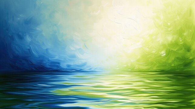 A painting of a blue and green ocean with waves. Generative AI.