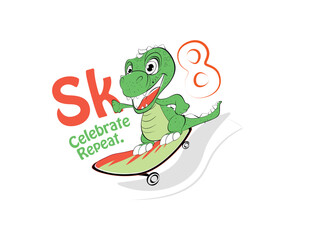 Skating illustration with dinosaur cartoon for print of kids t shirt and other use