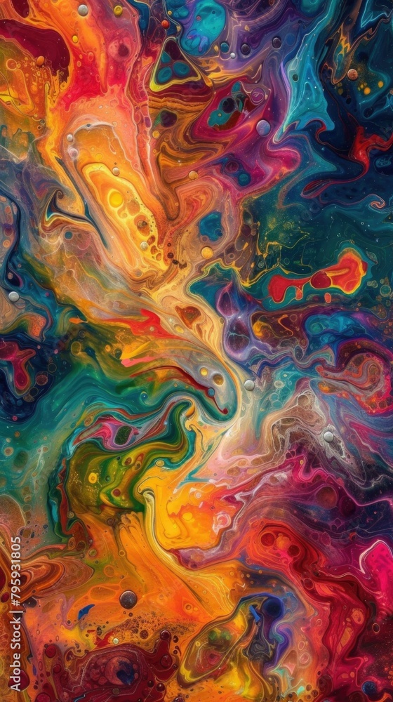 Poster a colorful painting with many different colors and swirls. generative ai.