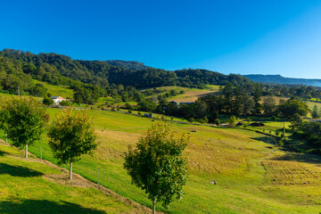 Fototapeta na wymiar Panoramic views of farm land in rural area near Bowral in NSW Southern Highlands Australia