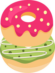 Donuts with glaze. Sweet doughnuts.  Donut with Sprinkles Doughnut Vector and Art clip Design. Cartoon donuts with different toppings, delicious sweet desserts. 