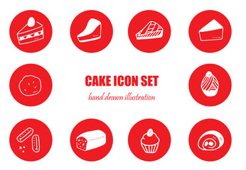 スイーツモチーフの赤い丸のアイコンセット