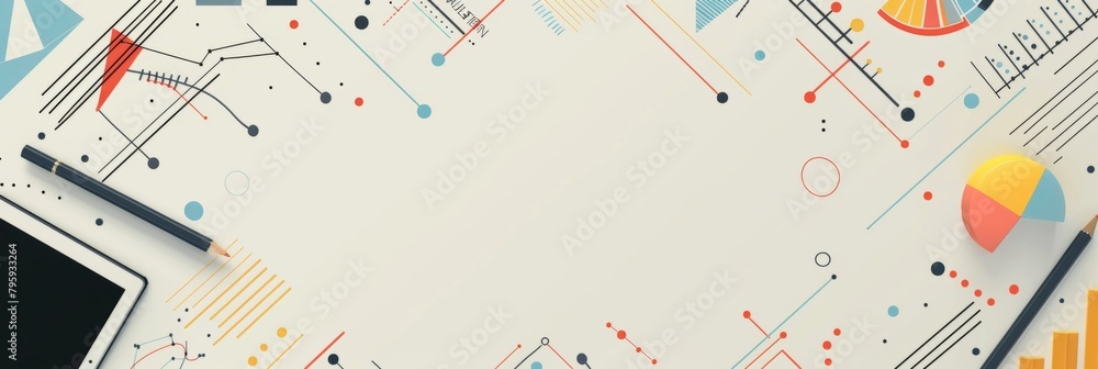 Poster minimalistic flat design and business elements - clean desk space with minimalistic design elements,