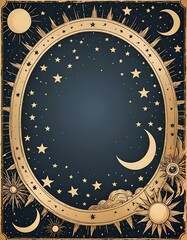 Gold and blue suns and moons oval frame border