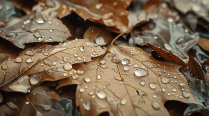 Leaves with Water Droplets Close Up