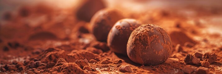 Artfully arranged chocolate truffles with cocoa - High resolution image of perfectly arranged chocolate truffles with a sprinkle of cocoa powder