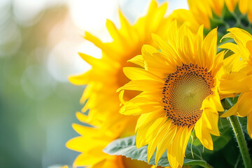 Copy-space of summer sunflowers, a bountiful array depicting the golden warmth and exuberance of summertime blooms