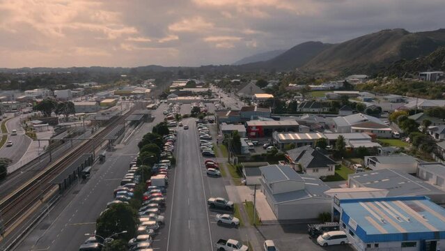 Aerial: Downtown Paraparaumu, wellington, New Zealand.