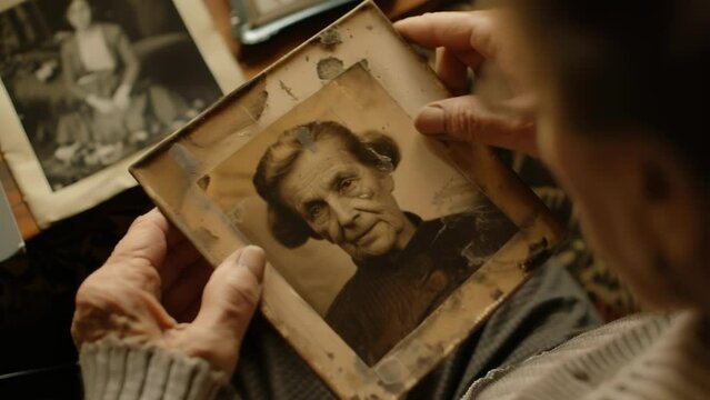 Closeup of hands delicately restoring a weathered photograph preserving a familys cherished memory for future generations. .