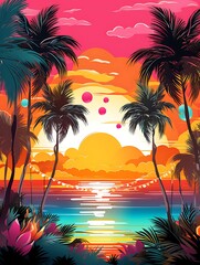 Fototapeta na wymiar a beach scene and palm trees