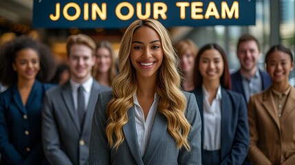 Office professionals at job fair - recruiting event - recruitment - engagement - introduction - smiling - confident 