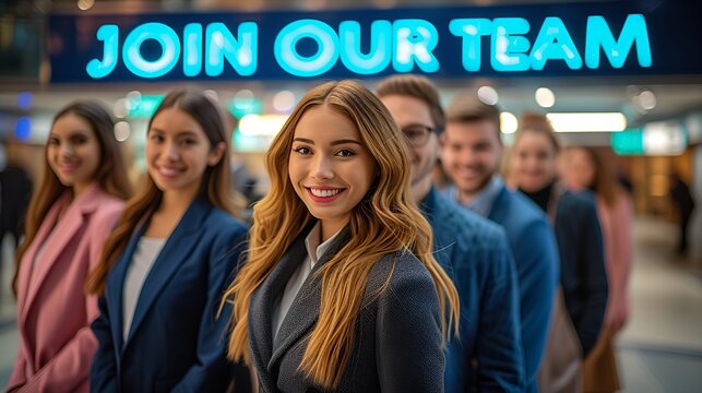 Office professionals at job fair - recruiting event - recruitment - engagement - introduction - smiling - confident 