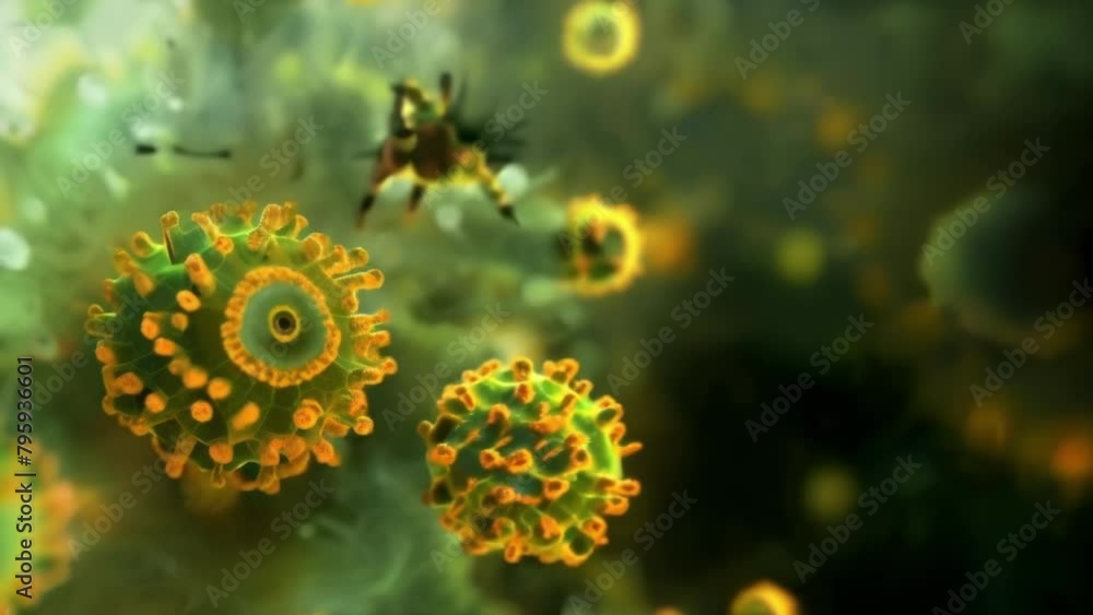 Poster a creative depiction of a microalgae plant with tiny gears and turbines p inside each cell fueling t
