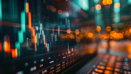 Financial Chart: Dynamic digital display of financial market data, with an emphasis on the volatility and analysis of stock trends. - Powered by Adobe