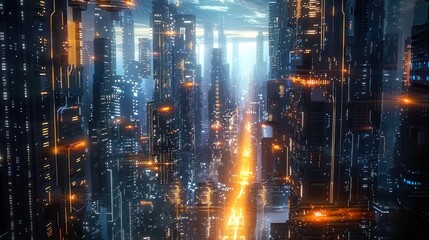 Future city with futuristic hyper loop Gate, digital cyber community, metaverse, or new world globalization generative ai technology.AI generated image.