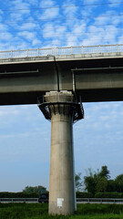 high speed rail, fast railway bridge with blue sky and clouds