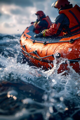 Fototapeta premium Heroic Swift Water Rescue Missions During Urgent Emergency Situations with Cinematic Photographic Style