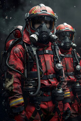 Fototapeta premium Highly Trained Firefighters Mobilized for Perilous Search and Rescue Missions in Disaster-Stricken Regions