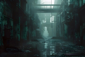 Immersive Journey into the Dystopian Depths of an Isolated,Gritty Industrial Cityscape