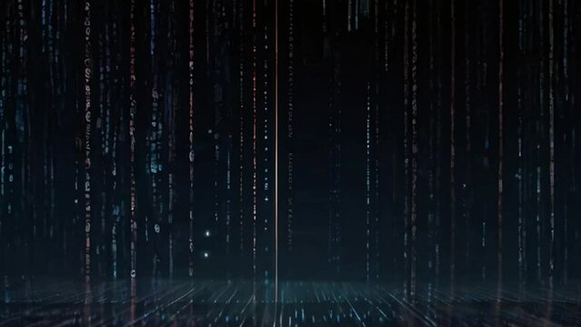 Digital binary code matrix background - 3D rendering of a scientific technology data binary code network conveying connectivity, complexity and data flood of modern digital age