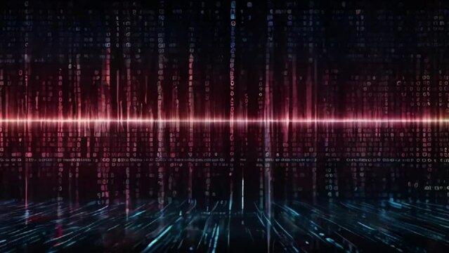 Digital binary code matrix background - 3D rendering of a scientific technology data binary code network conveying connectivity, complexity and data flood of modern digital age