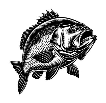 black and white bass fish clip art preview